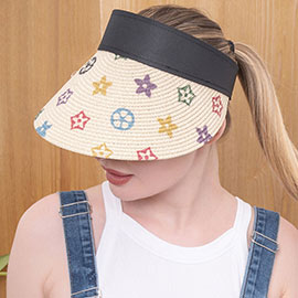 Patterned Straw Visor Sun Hat