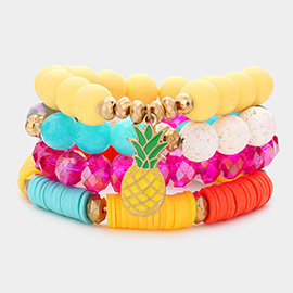 4PCS - Pineapple Charm Heishi Beaded Stretch Bracelets