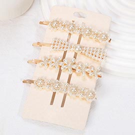 4PCS - Floral Bow Pearl Bobby Pins