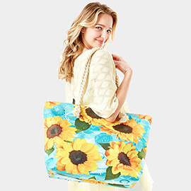Sunflower Patterned Beach Tote Bag