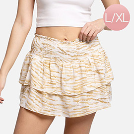 Artwork Patterned Ruffle Tiered Mini Skirt