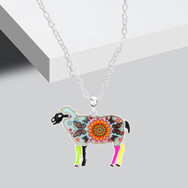 Flower Butterfly Patterned Sheep Pendant Necklace