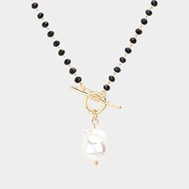 Pearl Pendant Faceted Beaded Toggle Necklace