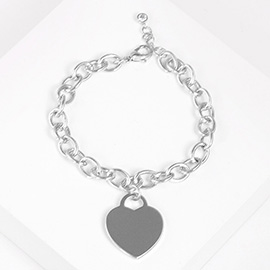 White Gold Dipped Metal Heart Lock Charm Bracelet