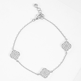 White Gold Dipped CZ Triple Quatrefoil Charm Bracelet