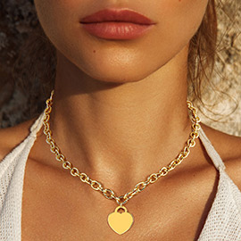 Gold Dipped Brass Metal Heart Lock Pendant Necklace