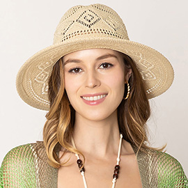 Pattern Detailed Straw Panama Sun Hat