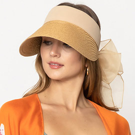 Bow Back Accented Straw Visor Sun Hat