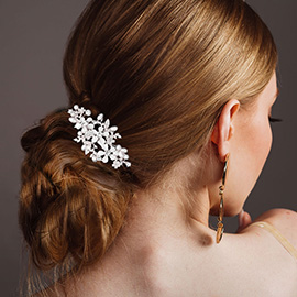 Pearl Embellished Flower Leaf Hair Comb