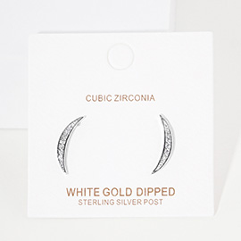 White Gold Dipped CZ Embellished Crescent Moon Ear Crawlers