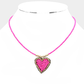 Felt Back Beaded Heart Pendant Necklace