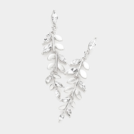Marquise Stone Accented Leaf Cluster Vine Dangle Earrings