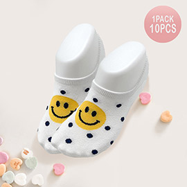 10Pairs - Smile Pointed Polka Dot Patterned Socks