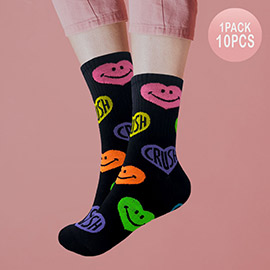 10Pairs - Smile Crush Message Heart Patterned Socks