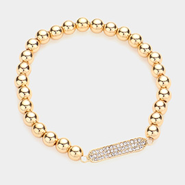 Rhinestone Pave Oval Accented Metal Ball Stretch Bracelet