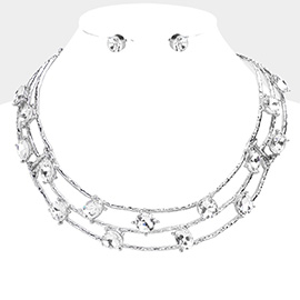 Round Oval Stone Embellished Collar Choker Evening Necklace