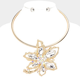 Marquise Stone Accented Flower Choker Evening Necklace