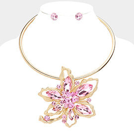 Marquise Stone Accented Flower Choker Evening Necklace