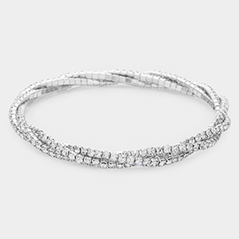 Braided Rhinestone Pave Stretch Evening Bracelet