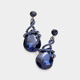 Teardrop Stone Accented Dangle Evening Earrings