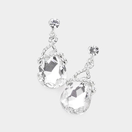 Teardrop Stone Accented Dangle Evening Earrings