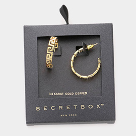 Secret Box _ 14K Gold Dipped Patterned Metal Hoop Earrings
