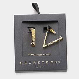 Secret Box _ 14K Gold Dipped Patterned Metal Triangle Hoop Earrings