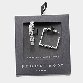 Secret Box _ Sterling Silver Dipped Patterned Metal Square Hoop Earrings