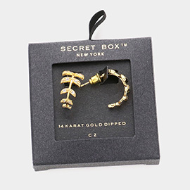 Secret Box _ 14K Gold Dipped CZ Leaf Hoop Earrings