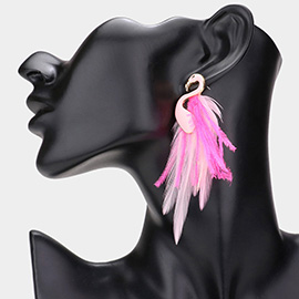Enamel Flamingo Feather Earrings