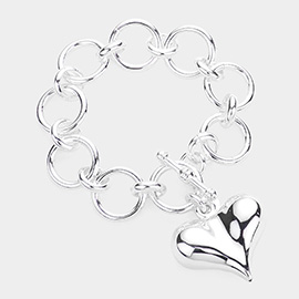 Metal Heart Charm Toggle Bracelet