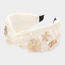 Pearl Starfish Shell Seahorse Embellished Twisted Headband