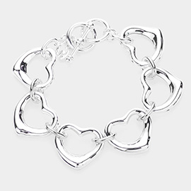 Open Metal Heart Link Toggle Bracelet