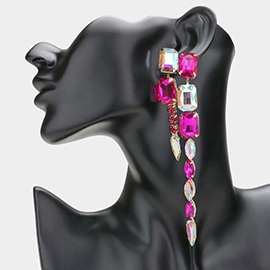 Long Dropped Multi Stone Cluster Vine Dangle Evening Earrings
