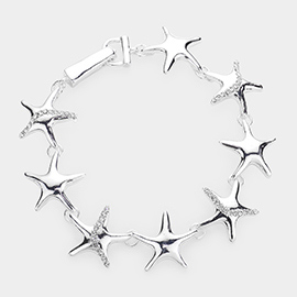 Rhinestone Embellished Metal Starfish Link Magnetic Bracelet