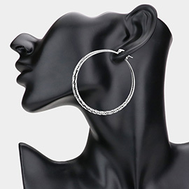 2.25 Inch Textured Metal Hoop Pin Catch Earrings