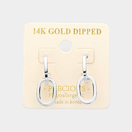 14K White Gold Dipped Open Metal Oval Link Dangle Earrings