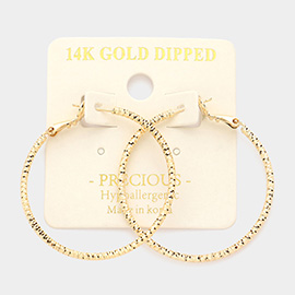14K Gold Dipped 1.6 Inch Textured Metal Hoop Earrings