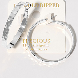 14K White Gold Dipped Hammered Metal Hoop Earrings