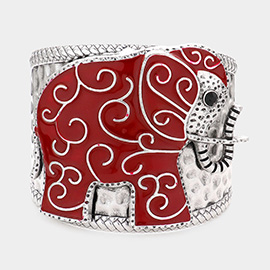 Bead Pointed Enamel Metal Elephant Cuff Bracelet