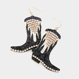 Rhinestone Embellished Glittered Western Boots Dangle Earrings