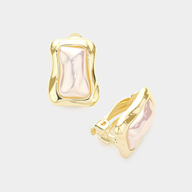 Pearl Accented Wavy Metal Clip on Earrings