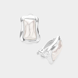 Pearl Accented Wavy Metal Clip on Earrings