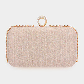 Chain Detailed Shimmery Evening Clutch / Crossbody Bag