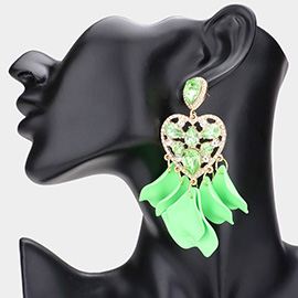 Multi Stone Embellished Heart Colored Petal Dangle Earrings