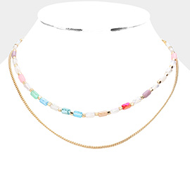 Metal Chain Colorful Rectangle Beaded Double Layered Necklace