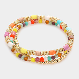 3PCS - Colorful Heishi Faceted Beaded Stretch Bracelets
