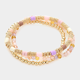 3PCS - Colorful Heishi Faceted Beaded Stretch Bracelets