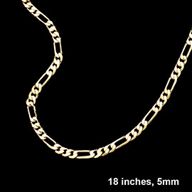 Gold Plated 18 Inch 5mm Figaro Metal Chain Necklace