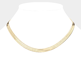 Gold Plated 16 Inch 7mm Herringbone Metal Chain Necklace